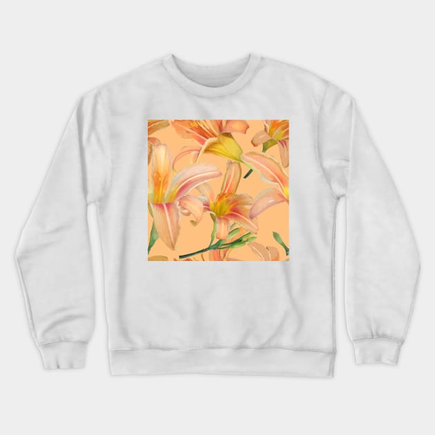Tiger Lilies on Peach Repeat 5748 Crewneck Sweatshirt by ArtticArlo